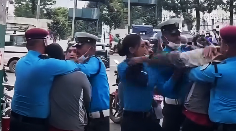 काठमाडौँको बानेश्वरमा ड्युटीमा रहेकी महिला प्रहरीसँग युवकको झडप