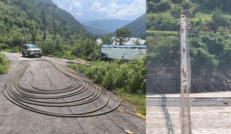 बाढीले क्षतिग्रस्त झोलुंगे पुलहरूको मर्मत कार्य जारी