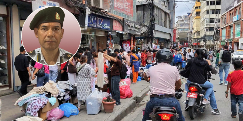 नगरप्रहरी नखटिँदा काठमाडौंका फुटपाथ फेरि अस्तव्यस्त